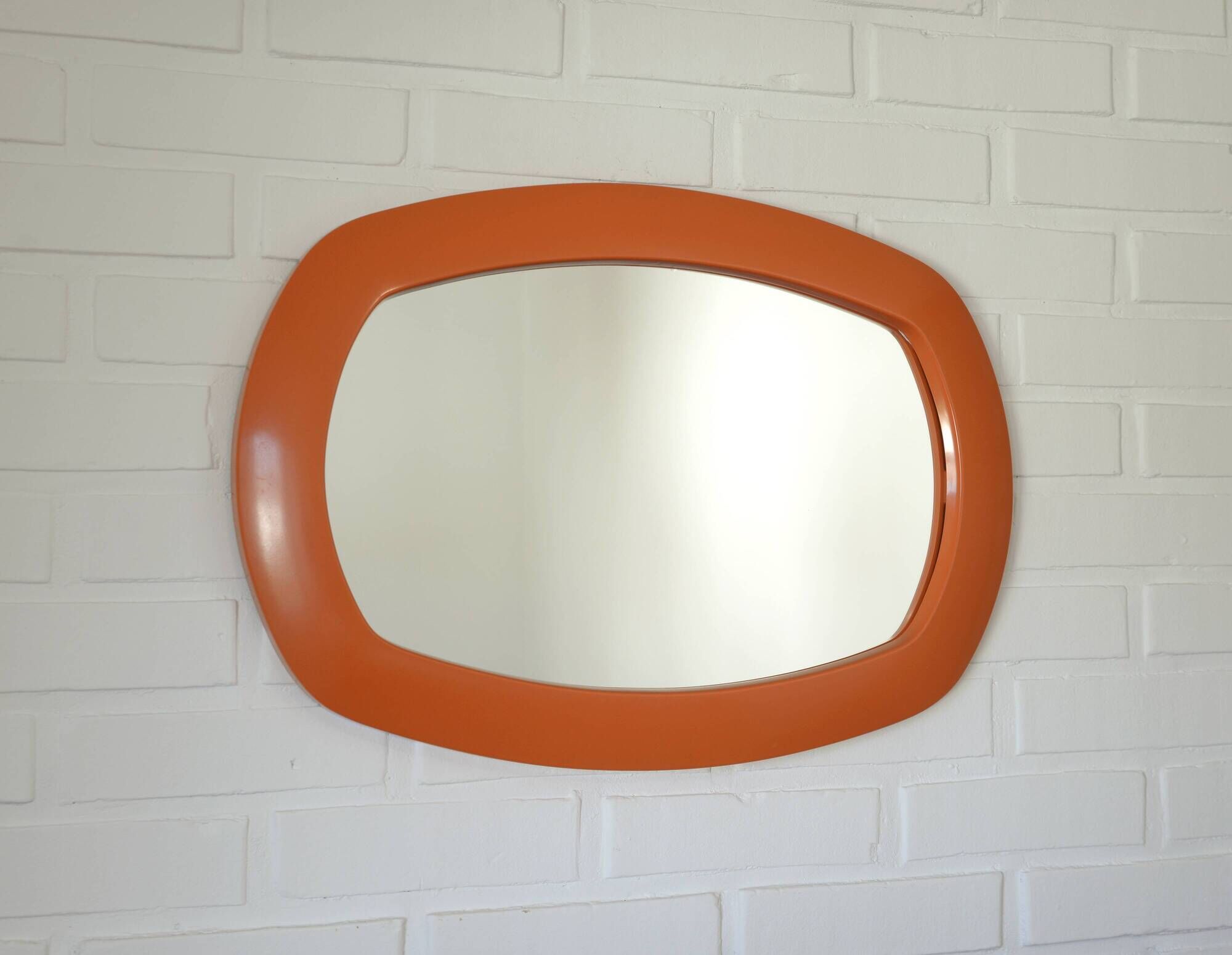 Rare 1970s Orange Space Age Mirror | Vintage Pop Art Yugoslav Wall Mirror