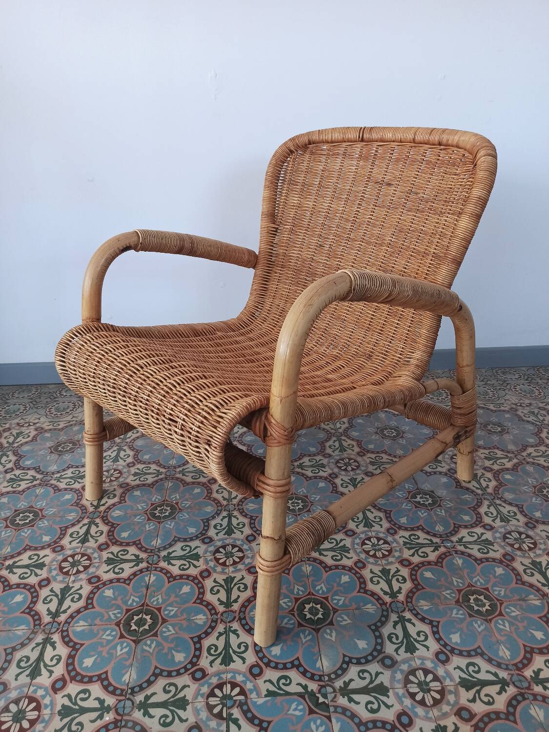 Bamboo and rattan armchair, 50s