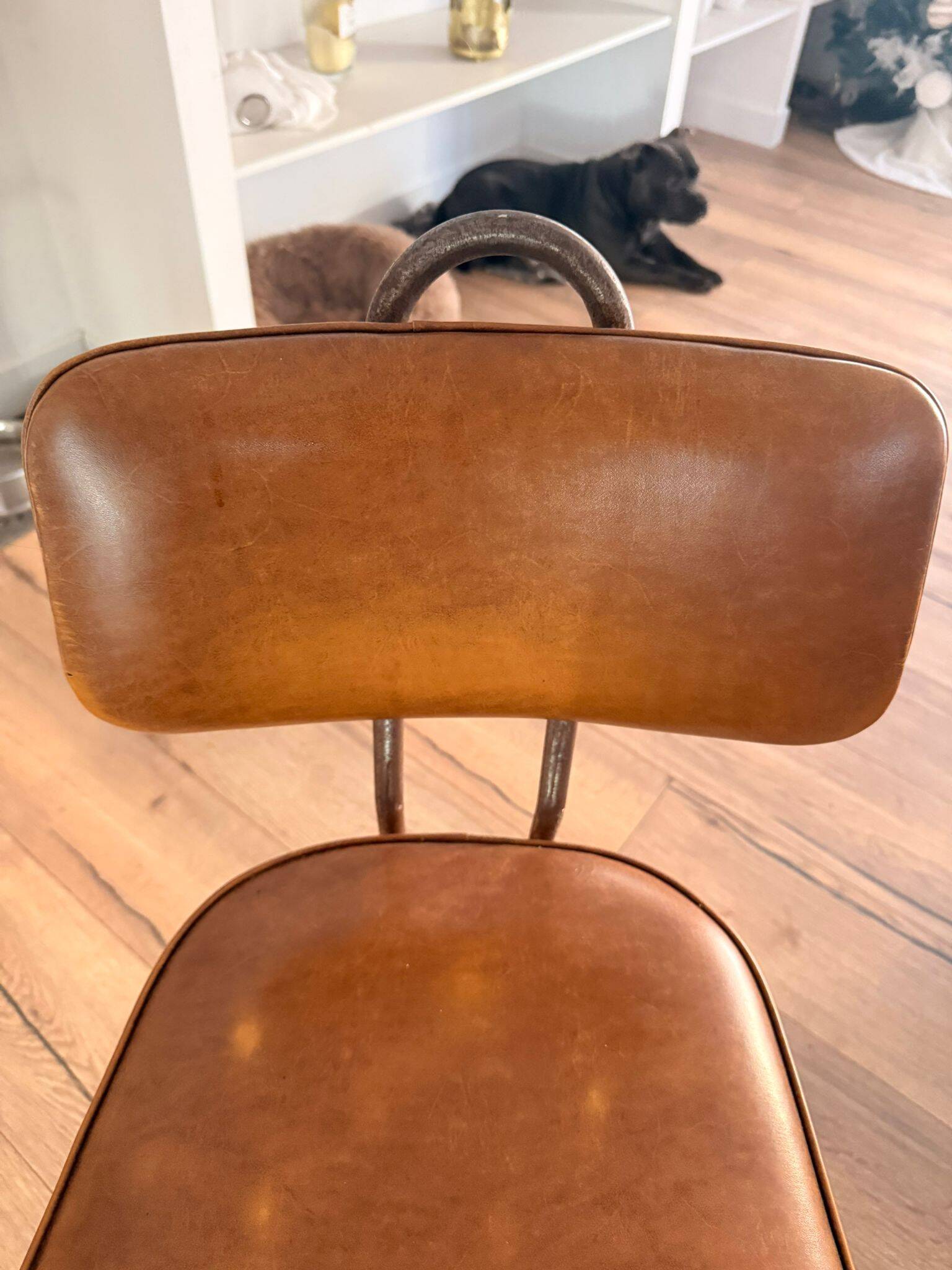 Chaise bienaise en métal et cuir