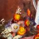 Peinture, nature morte aux fleurs et fruits