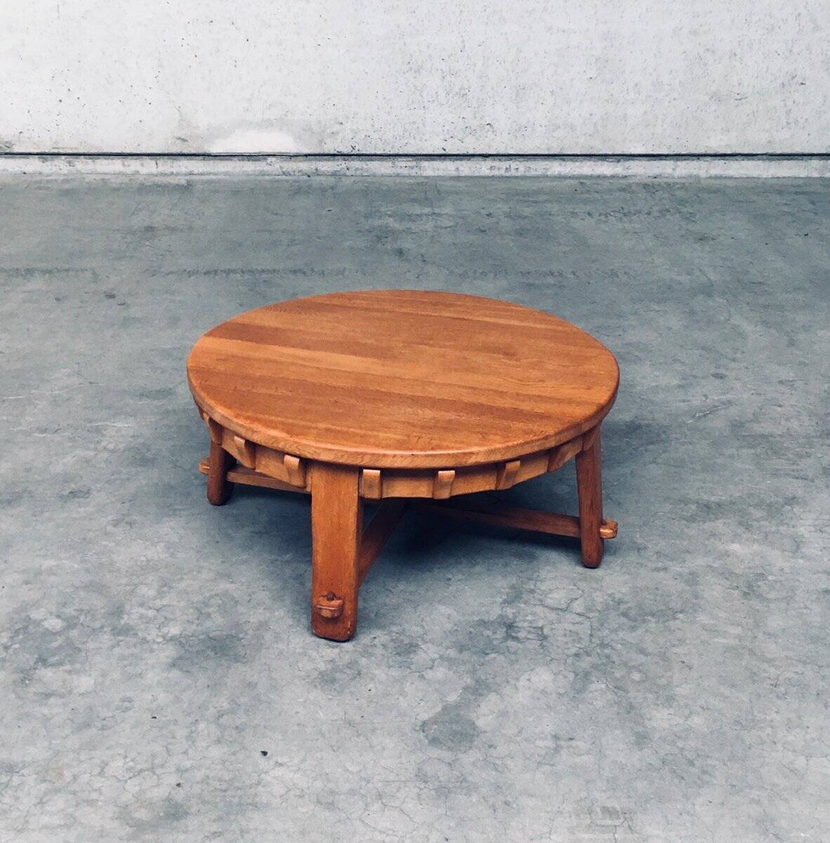 Brutalist Handcrafted Oak Coffee Table, Netherlands, 1950s