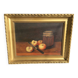 Tableau sur panneau  les pommes et le pot de confiture