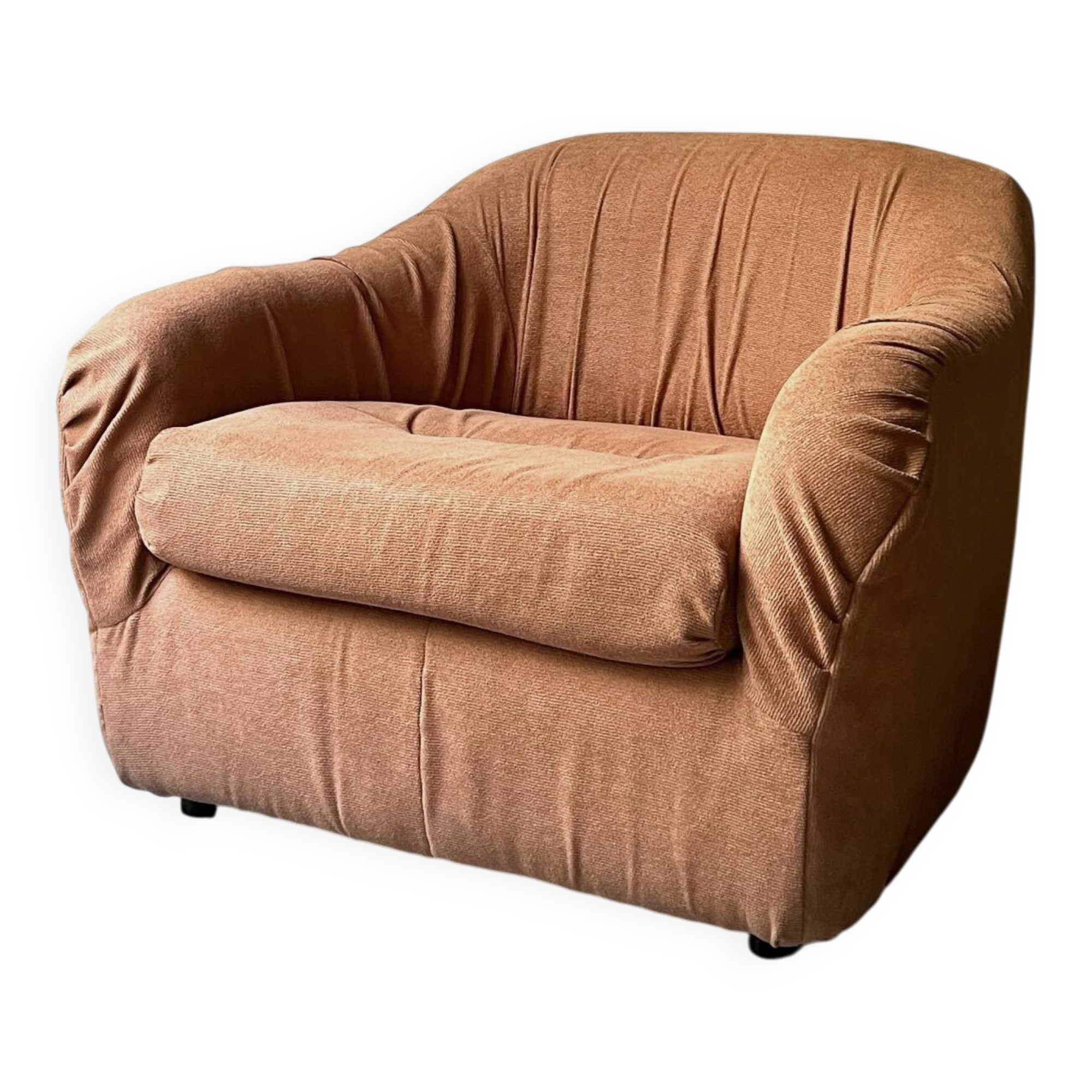 Velvet armchair in peach-orange, Steiner Paris France 1970