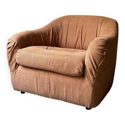 Fauteuil en velours saumon orangé, Steiner Paris France 1970