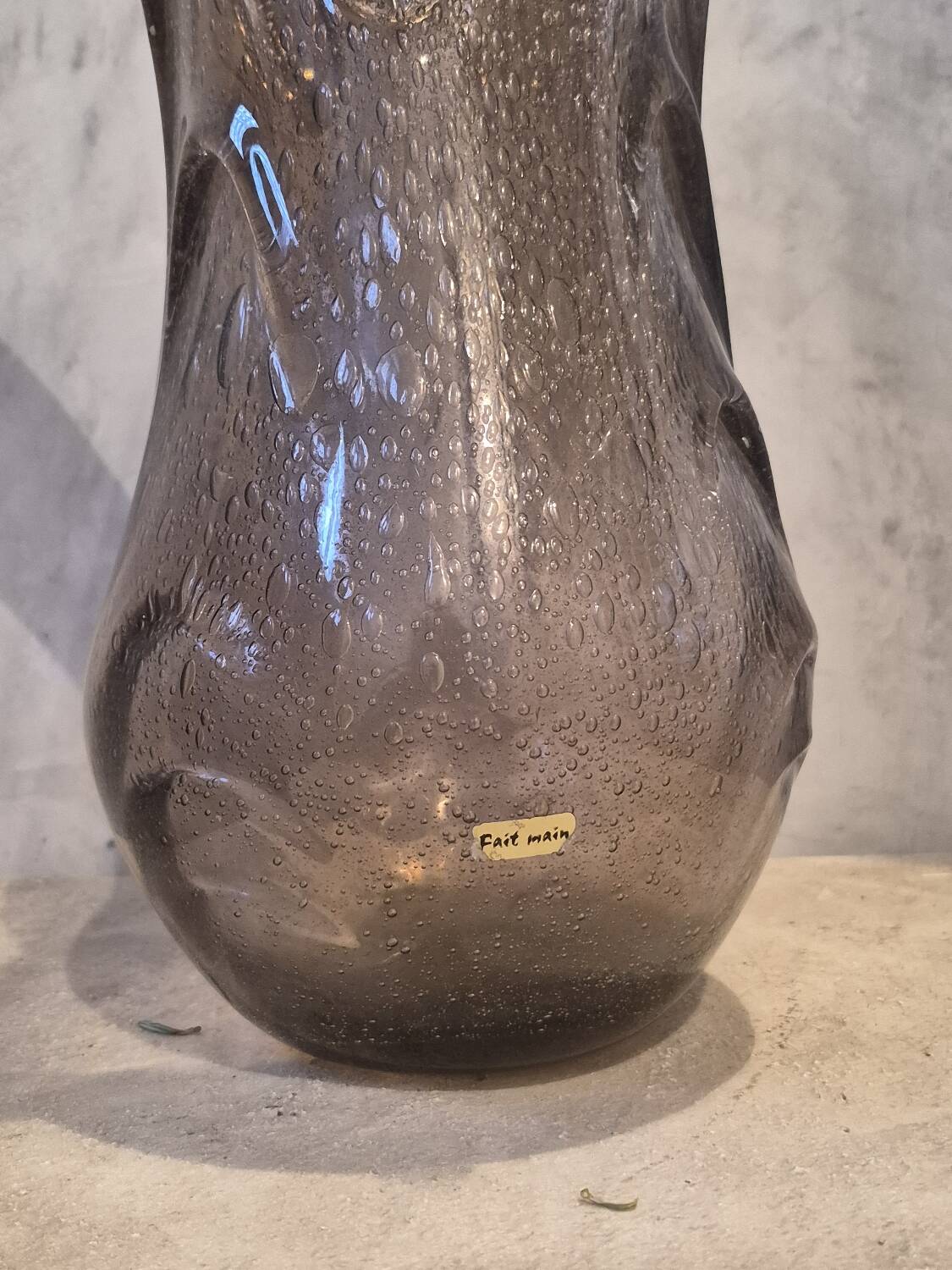 Vintage large blown glass vase with bubbles in mauve.