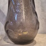 Vintage large blown glass vase with bubbles in mauve.