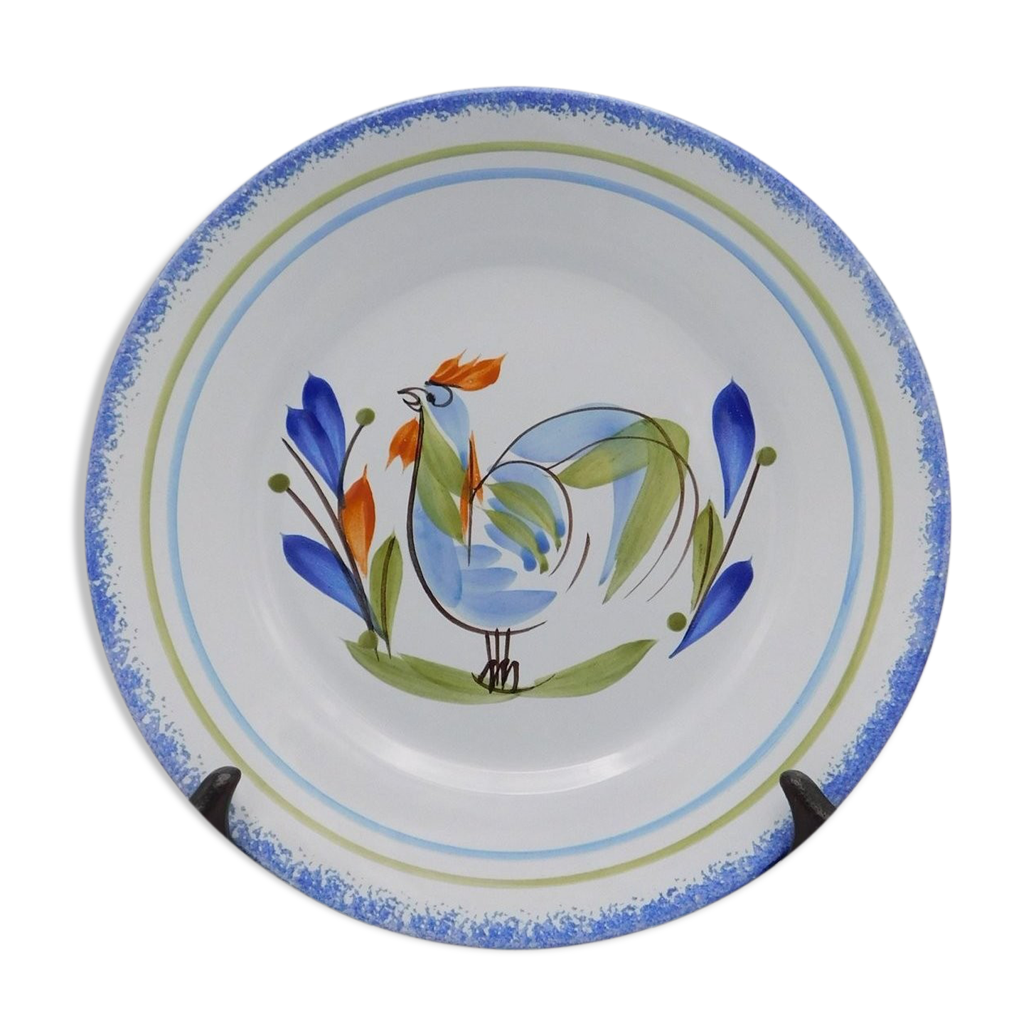 Decorative plate HB Quimper, blue rooster