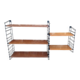 Vintage wood and metal shelves, designer storage.