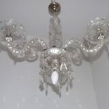 French Antique Glass and Crystal Barley Twist 3 Armed 4-Light Chandelier 5135