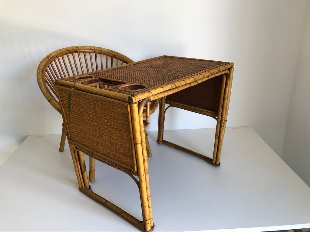 Children's rattan desk with matching chair