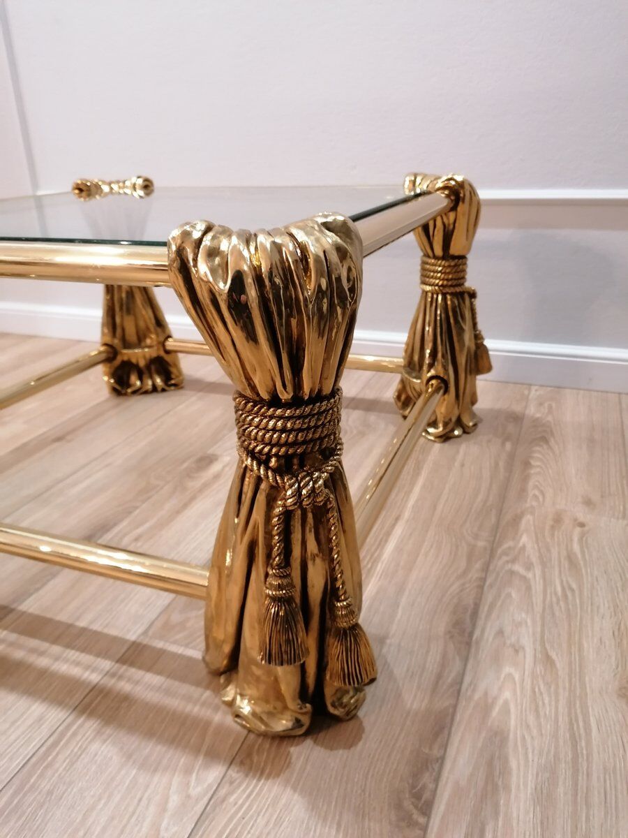Table basse en or de style Hollywood Regency, années 1970
