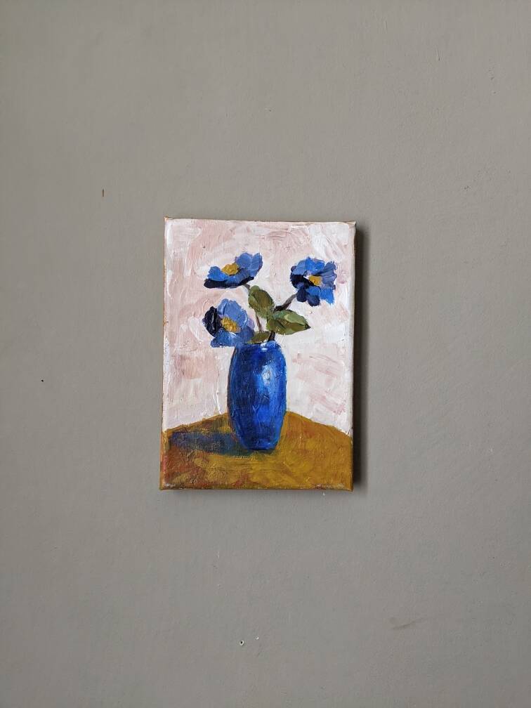 Acrylic on canvas small still life painting bohemian countryside decoration