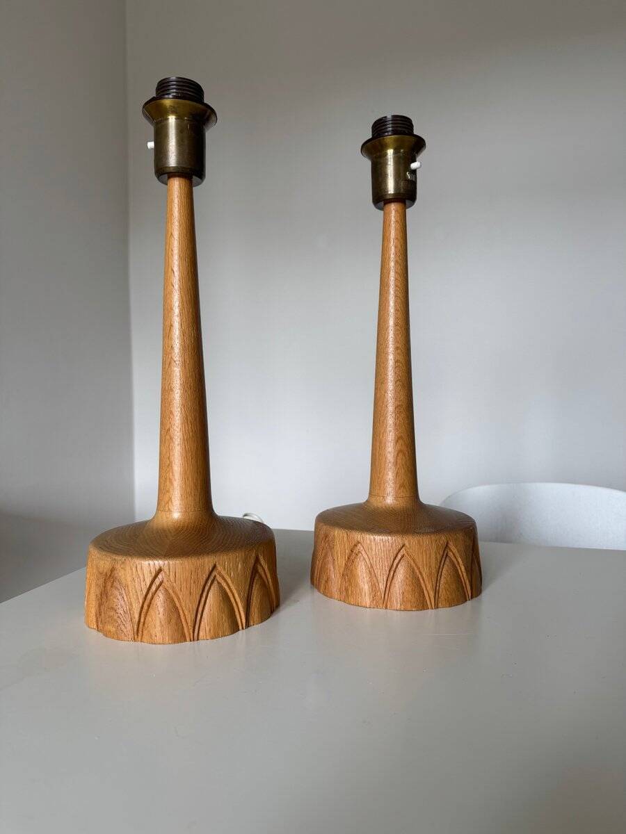 Oak table lamps by AB Stilarmatur Tranås, Sweden, 1960s, set of 2