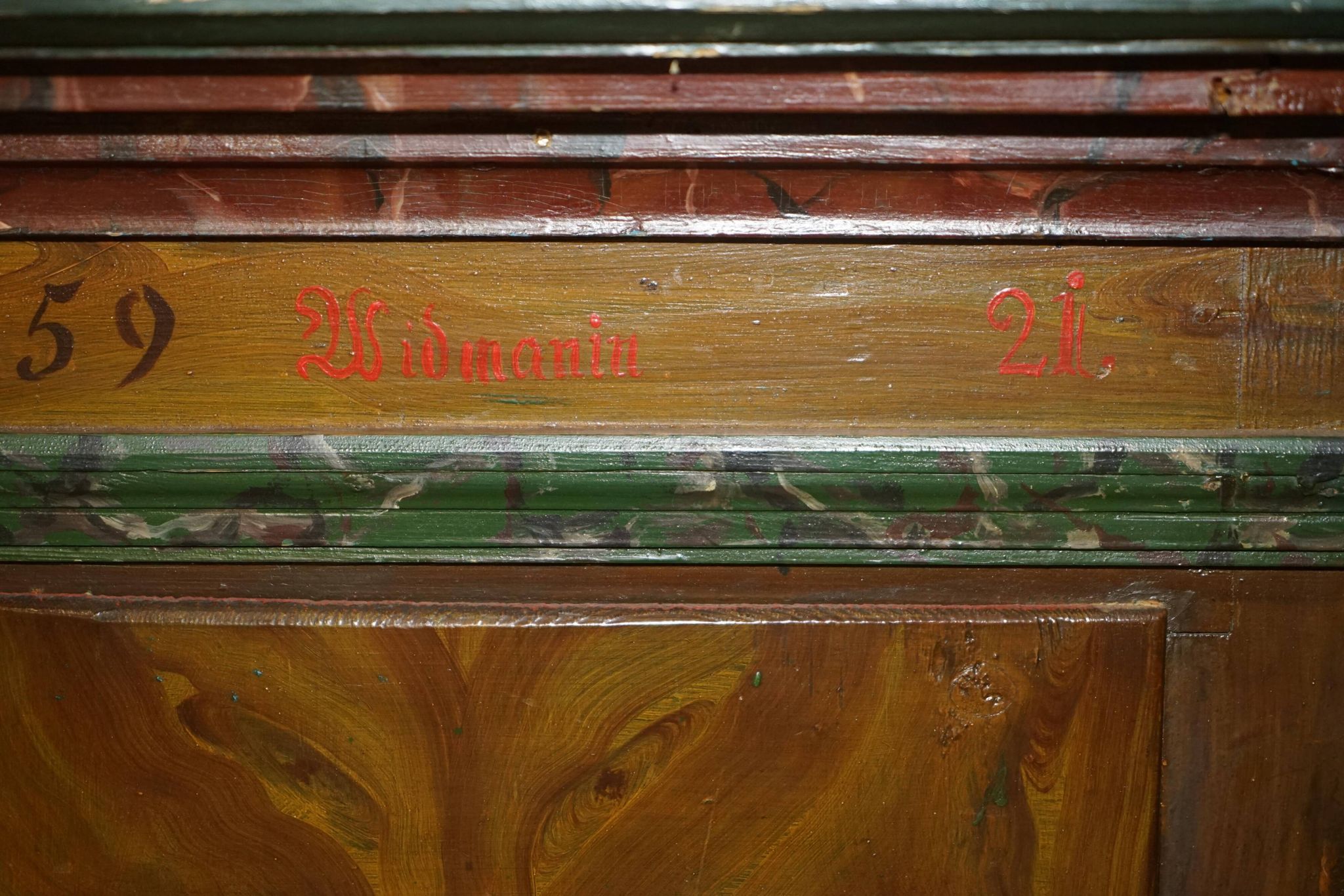 Armoire de mariage allemande peinte à la main, ancienne, 1829-1851