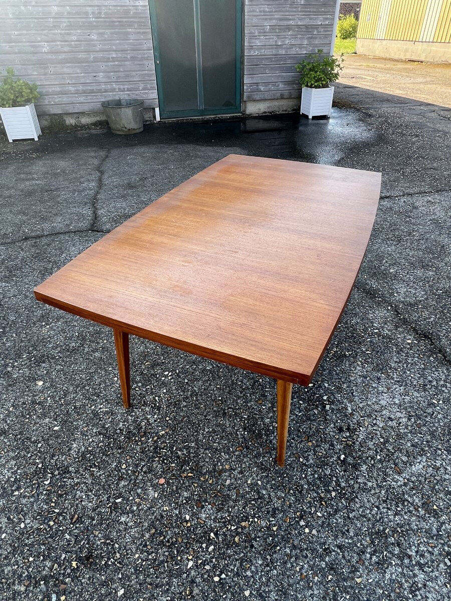 Table avec rallonges en teck, style scandinave, édition eros, vers 1960, dimensions 227x 90 cm