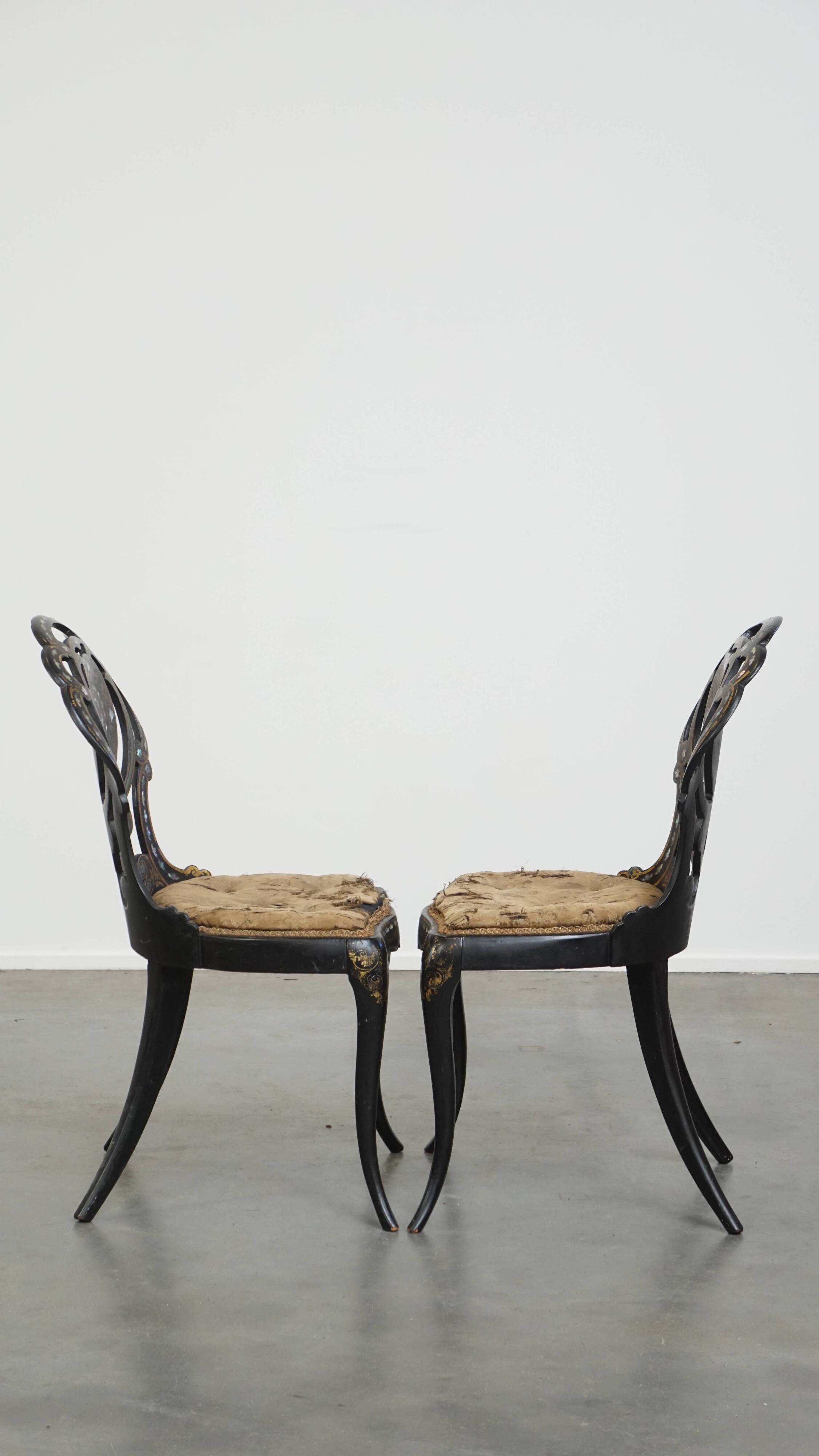 Set of 2 Antique 19th Century English Chinoiserie Mother of Pearl Chairs