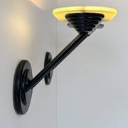 Pair of vintage wall lights in black metal and frosted glass, Italy 1980.