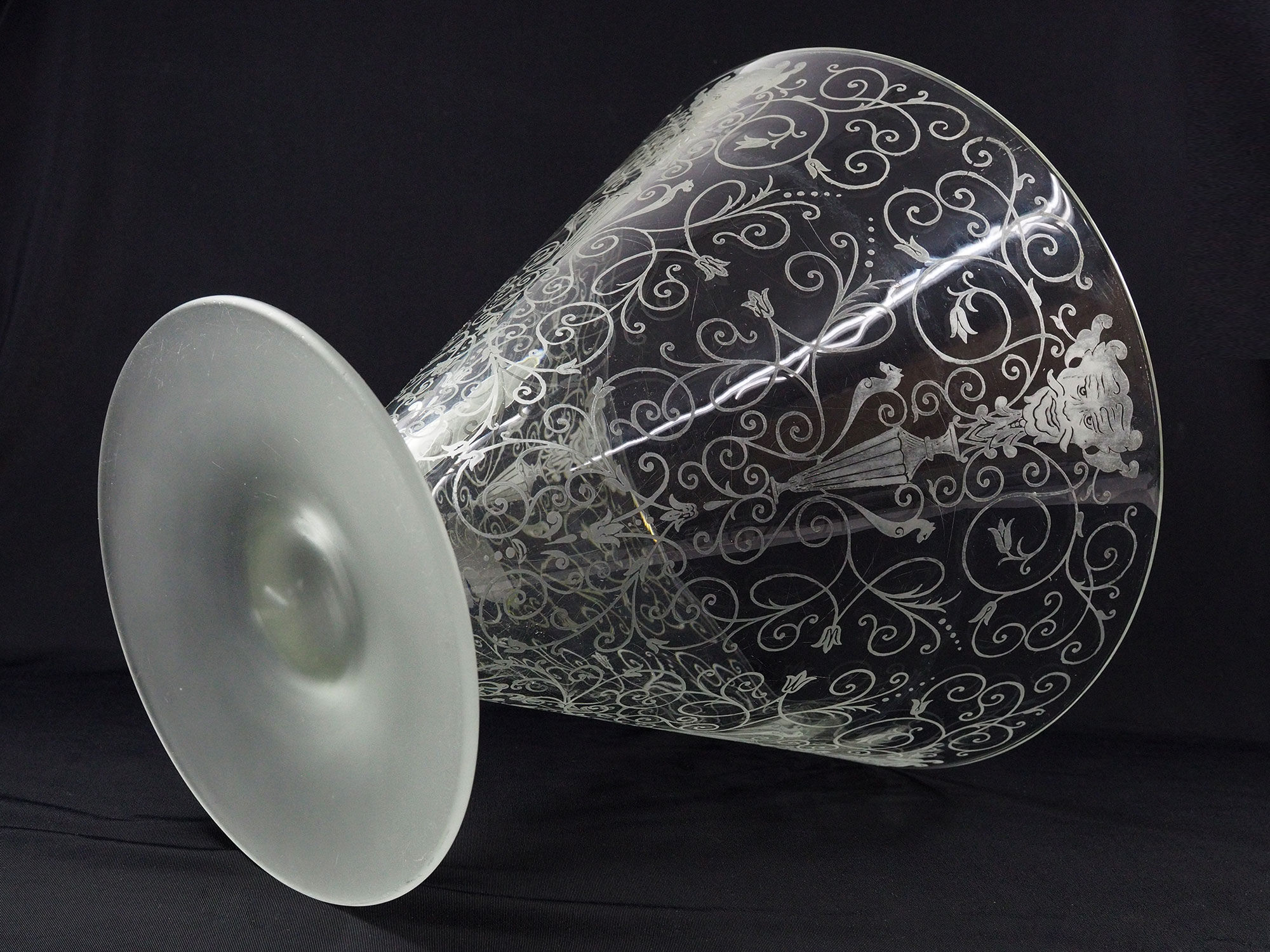 Antique Baccarat Etched Baroque & Mascaron Large Vase