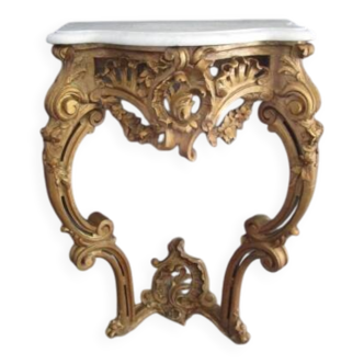 Console de style louis XV en bois et stuc doré, plateau marbre