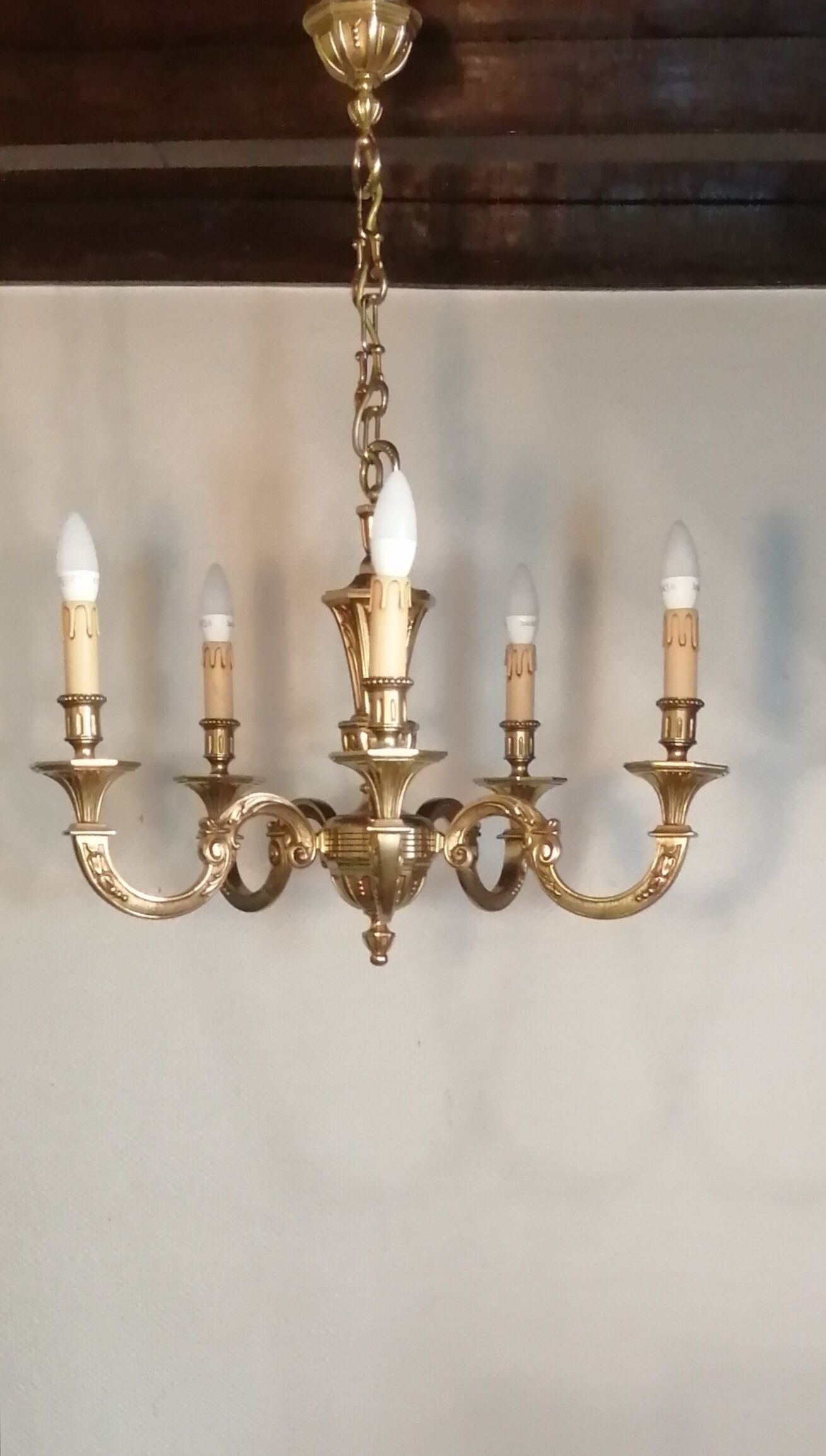 Lustre en bronze 5 bras vintage 1970
