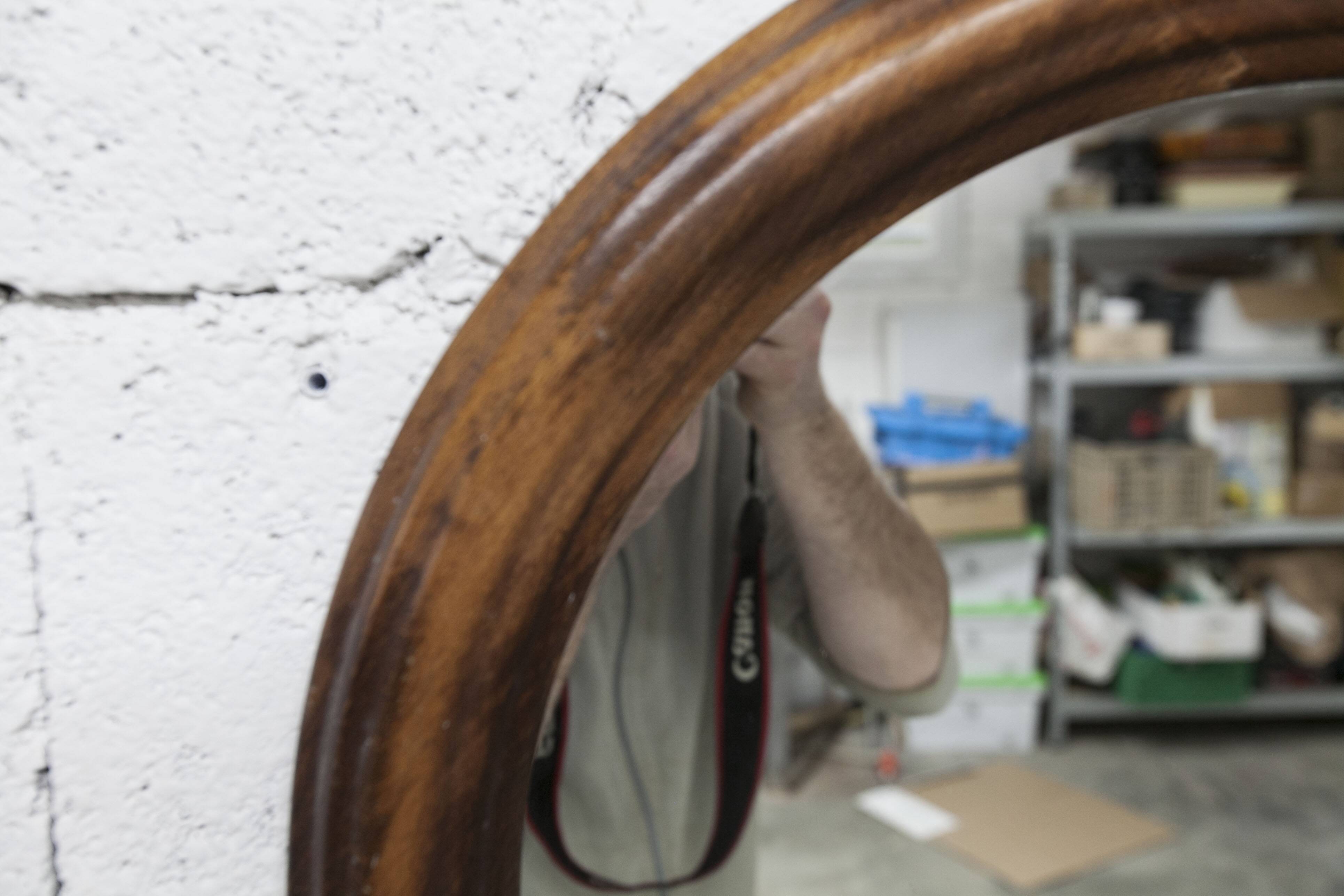 Round mirror, 1930s, wood, 58cm diameter