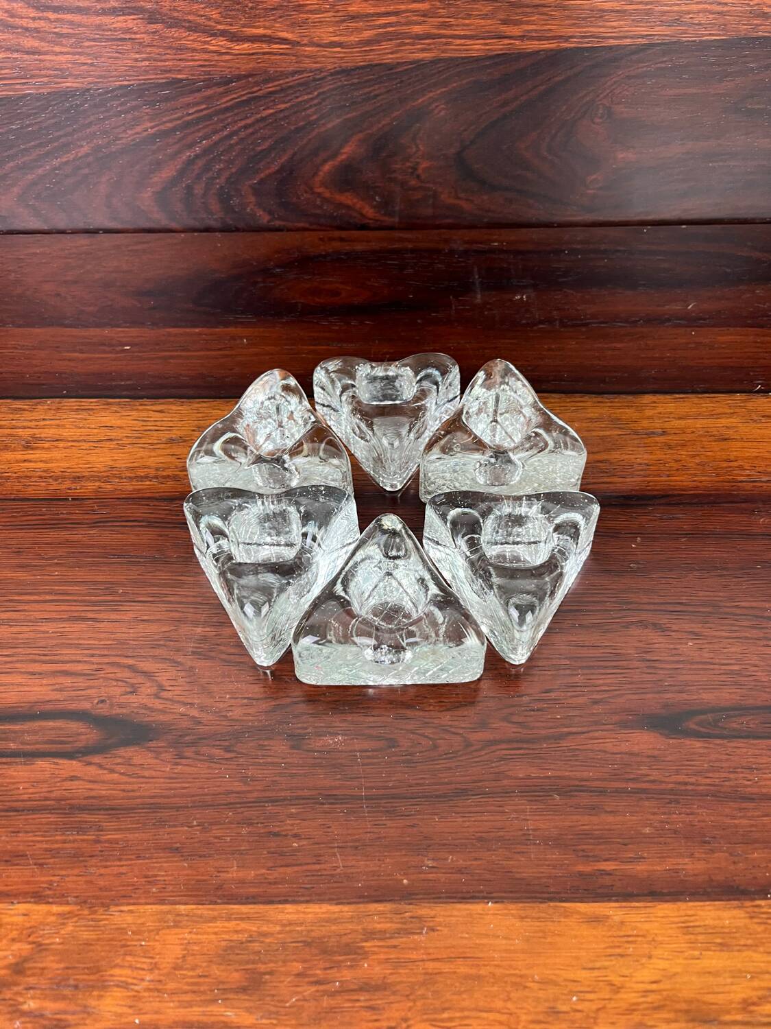 6 ice cube candle holders, molded glass