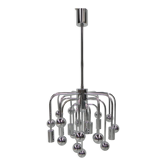 Suspension Spoutnik vintage avec 9 points lumineux et 16 globes chromés