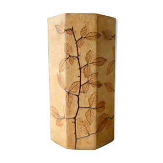 Vase octogonal en céramique, décor herbier, Raymonde Leduc Vallauris