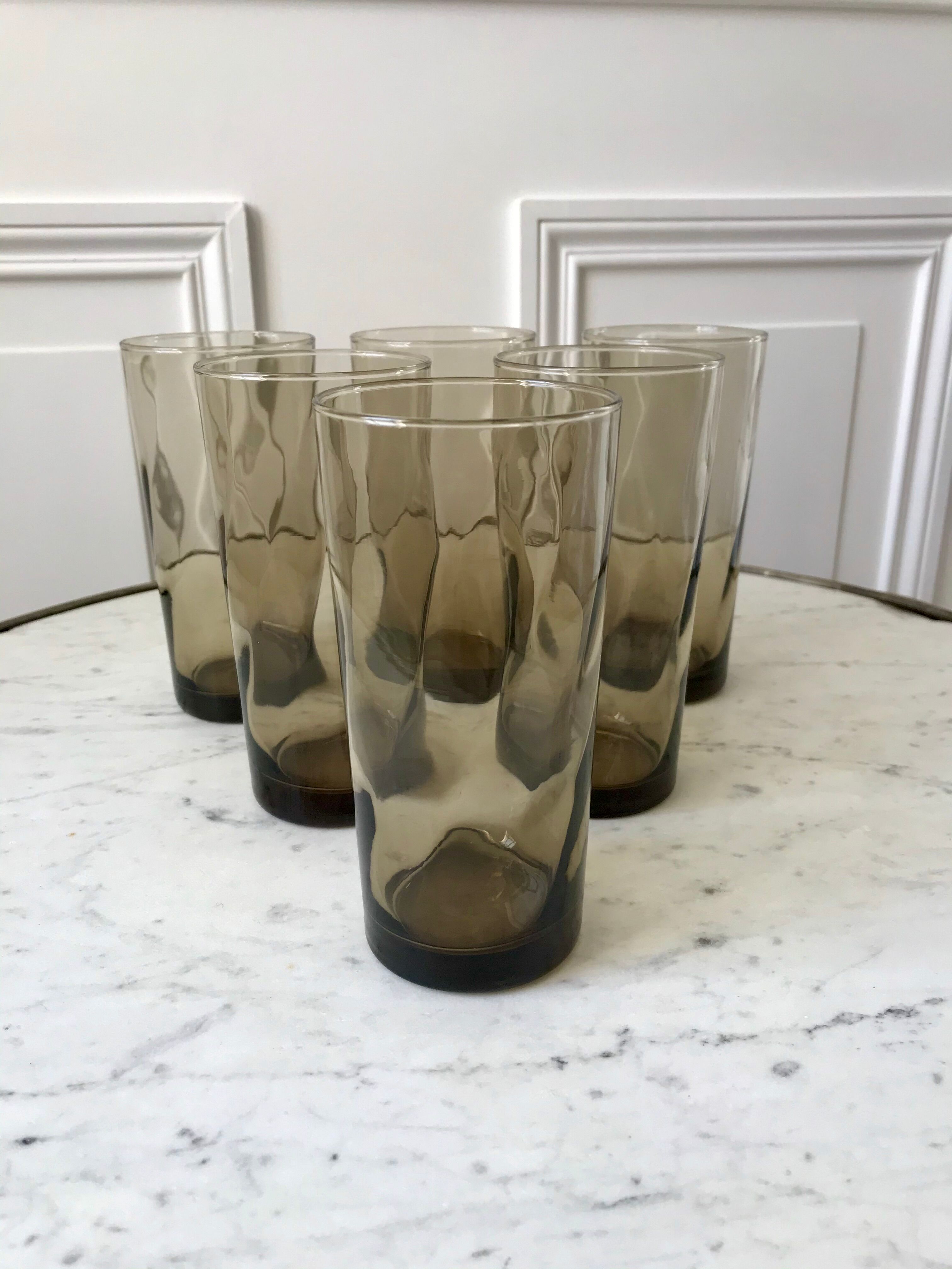 Set of 6 glasses smoked long drink 70s