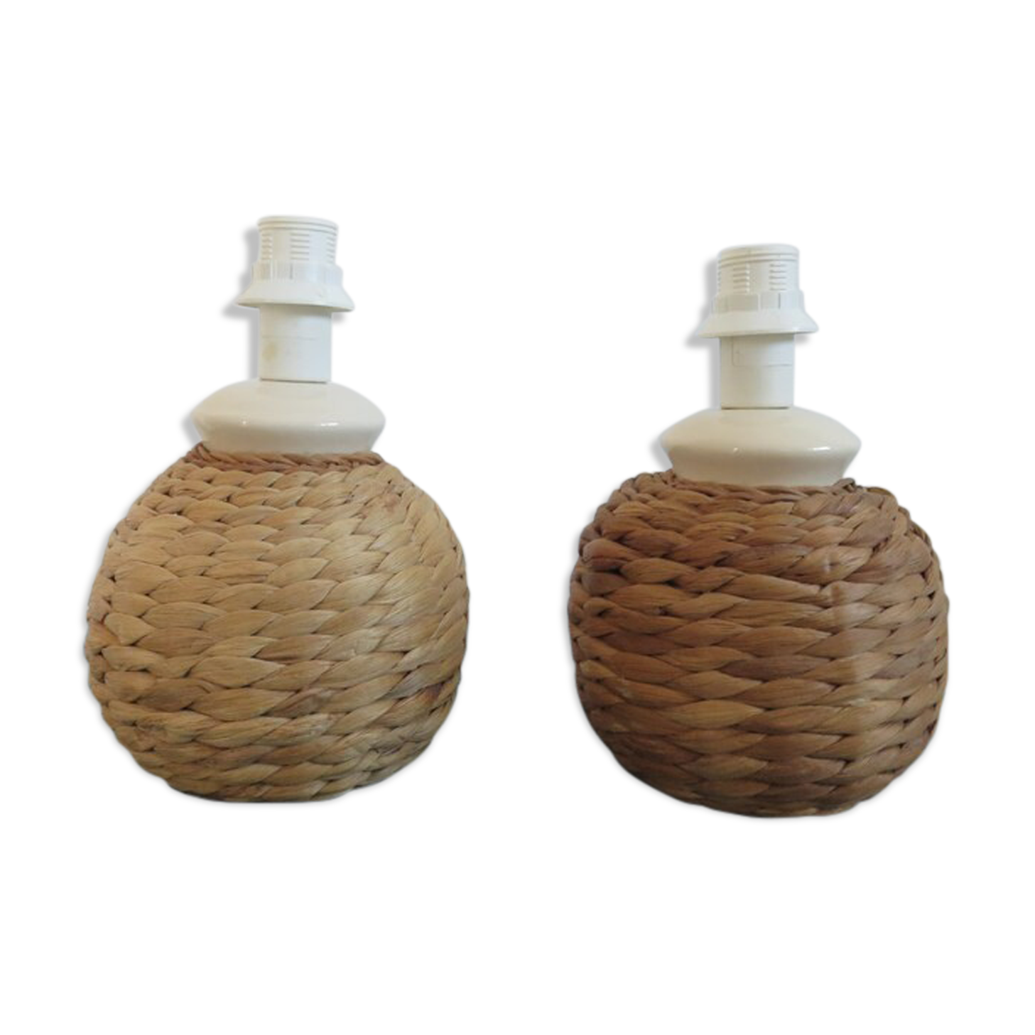 Pair of rope and ceramic lamps from the 80s