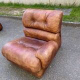 Modular sofa in cognac brown leather, Italy 1970s