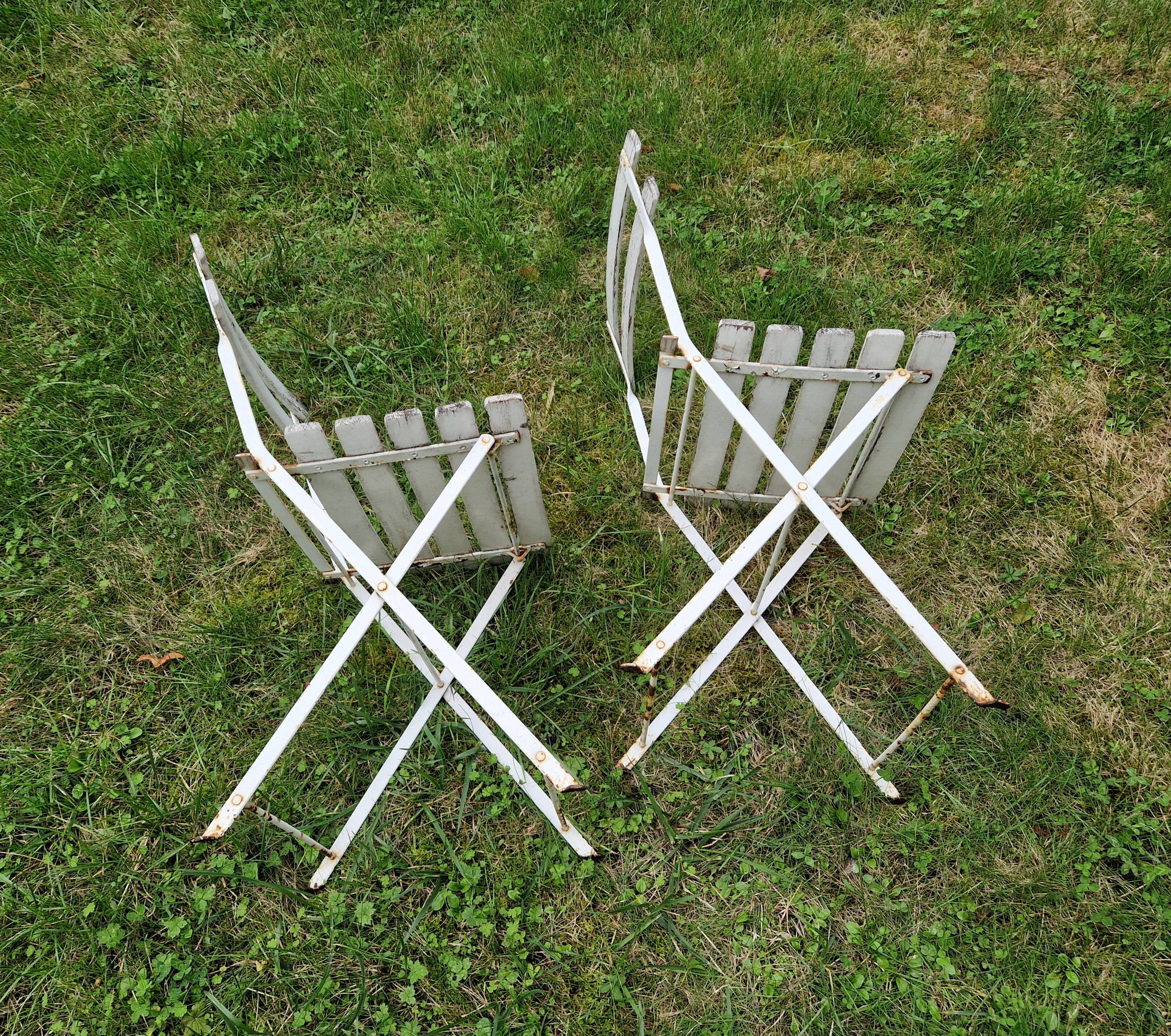 Pair of metal and wood garden chairs