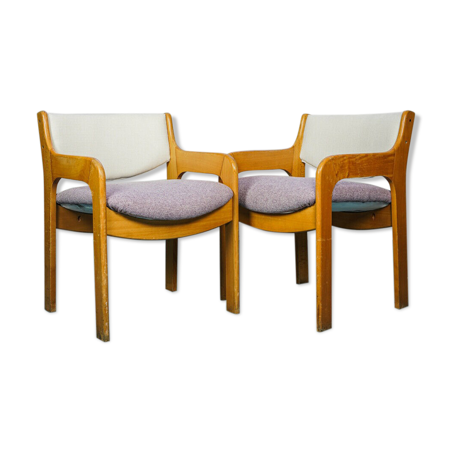 Set 2 armchairs wood fabric anti stain wisteria design 70