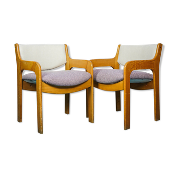 Set 2 armchairs wood fabric anti stain wisteria design 70