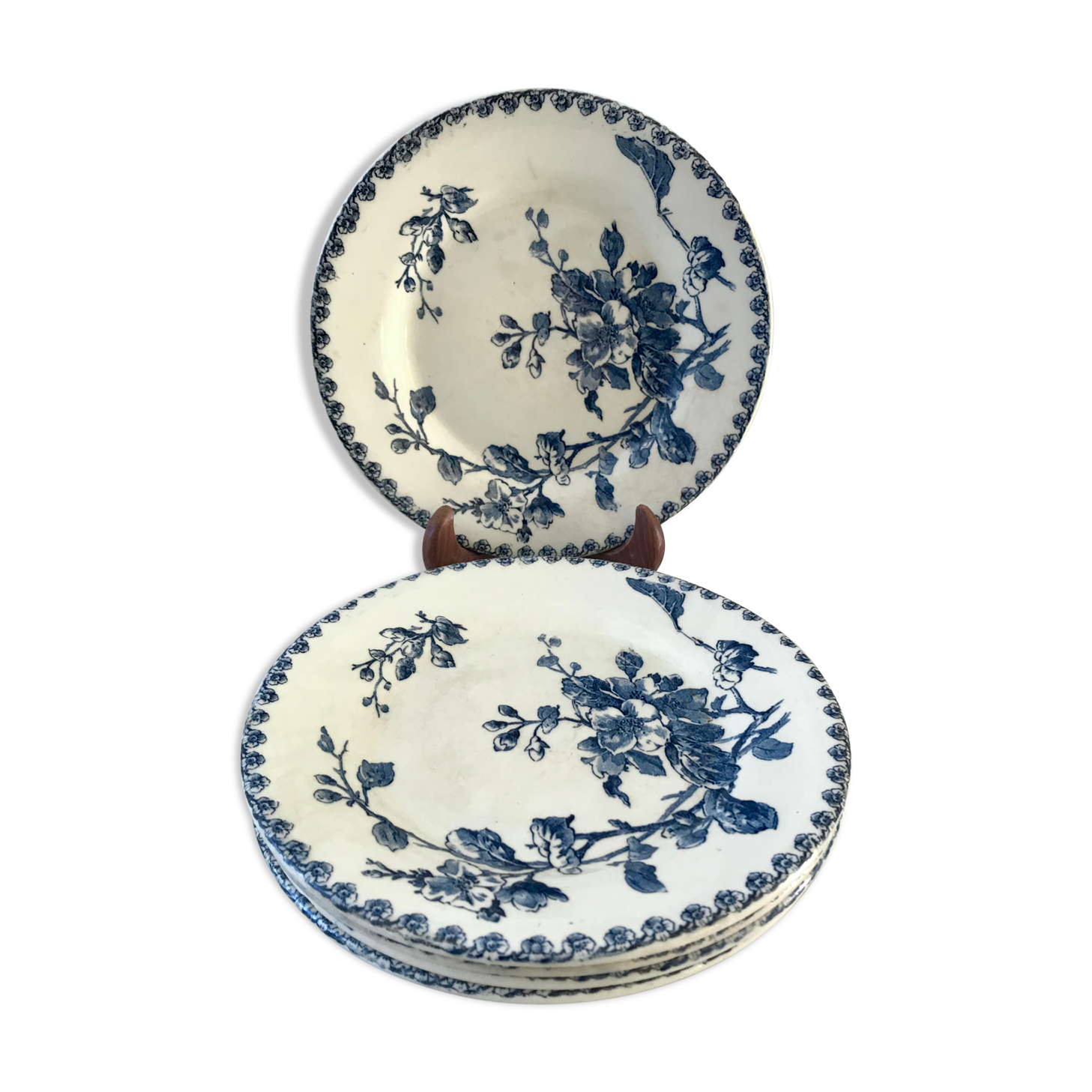 Set of 5 flat plates Gien Terre de Fer model "Fleurs Normandes"