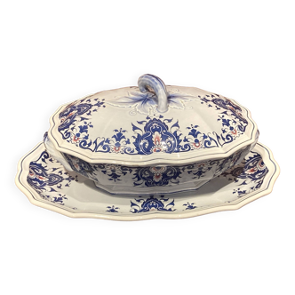 Tureen and its porcelain dish Rouen Salins France