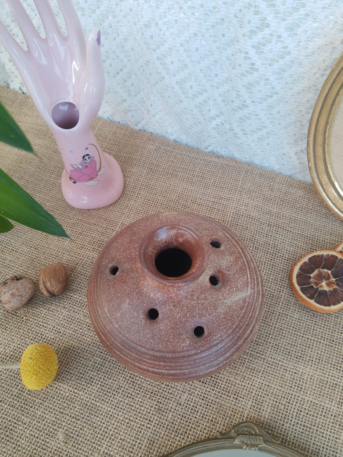 Vase pique flower in sandstone signed Vallauris vintage