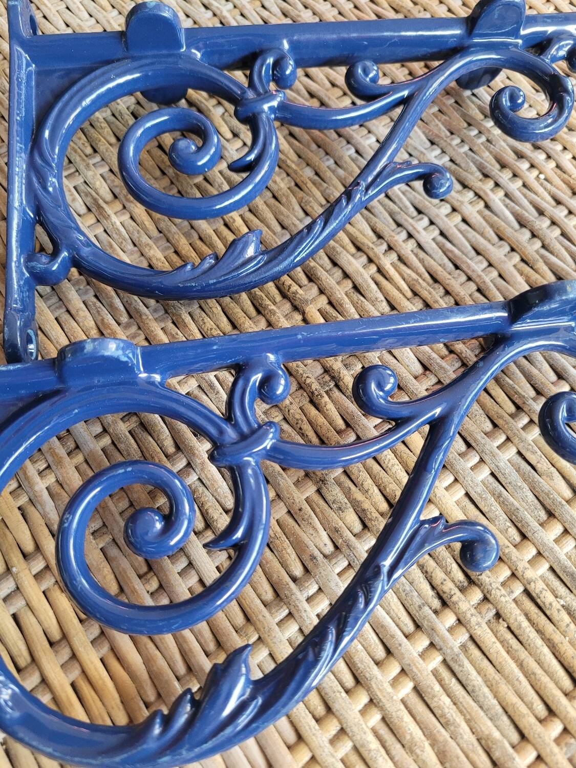 Pair of blue wrought iron shelf brackets