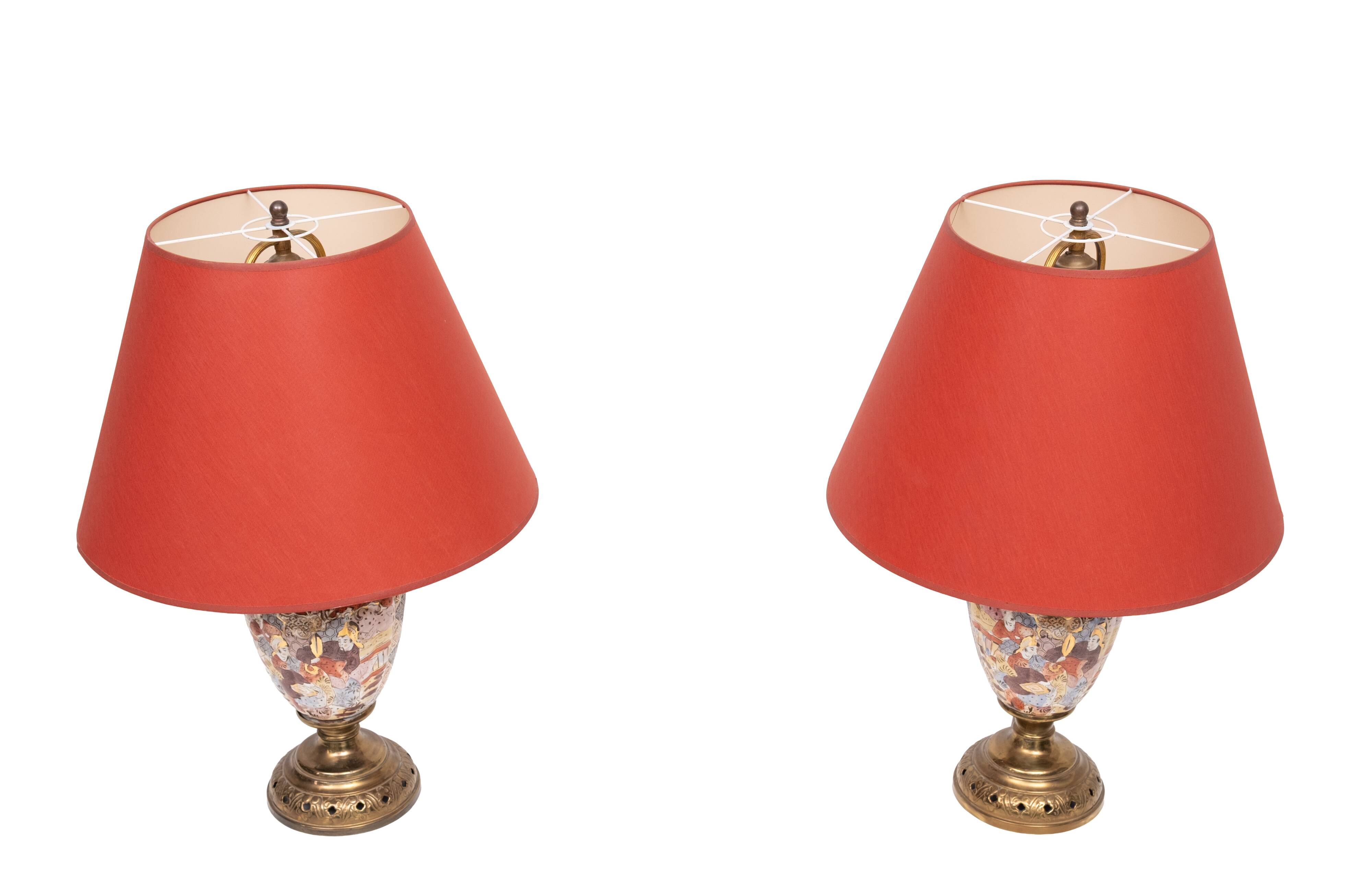 pair Satsuma Table Lamps Japan 1950s