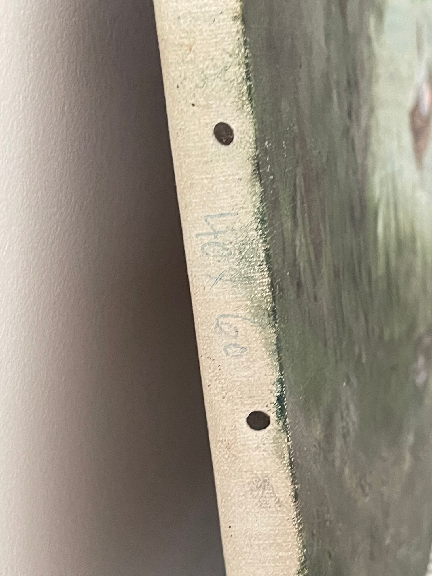 Old oil painting on canvas of a vintage landscape