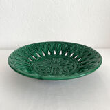 Vintage openwork green ceramic fruit bowl