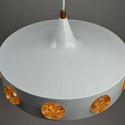 Pendant Lamp with Amber Glass Medallion Inserts — Vitrika, Denmark, 1960s