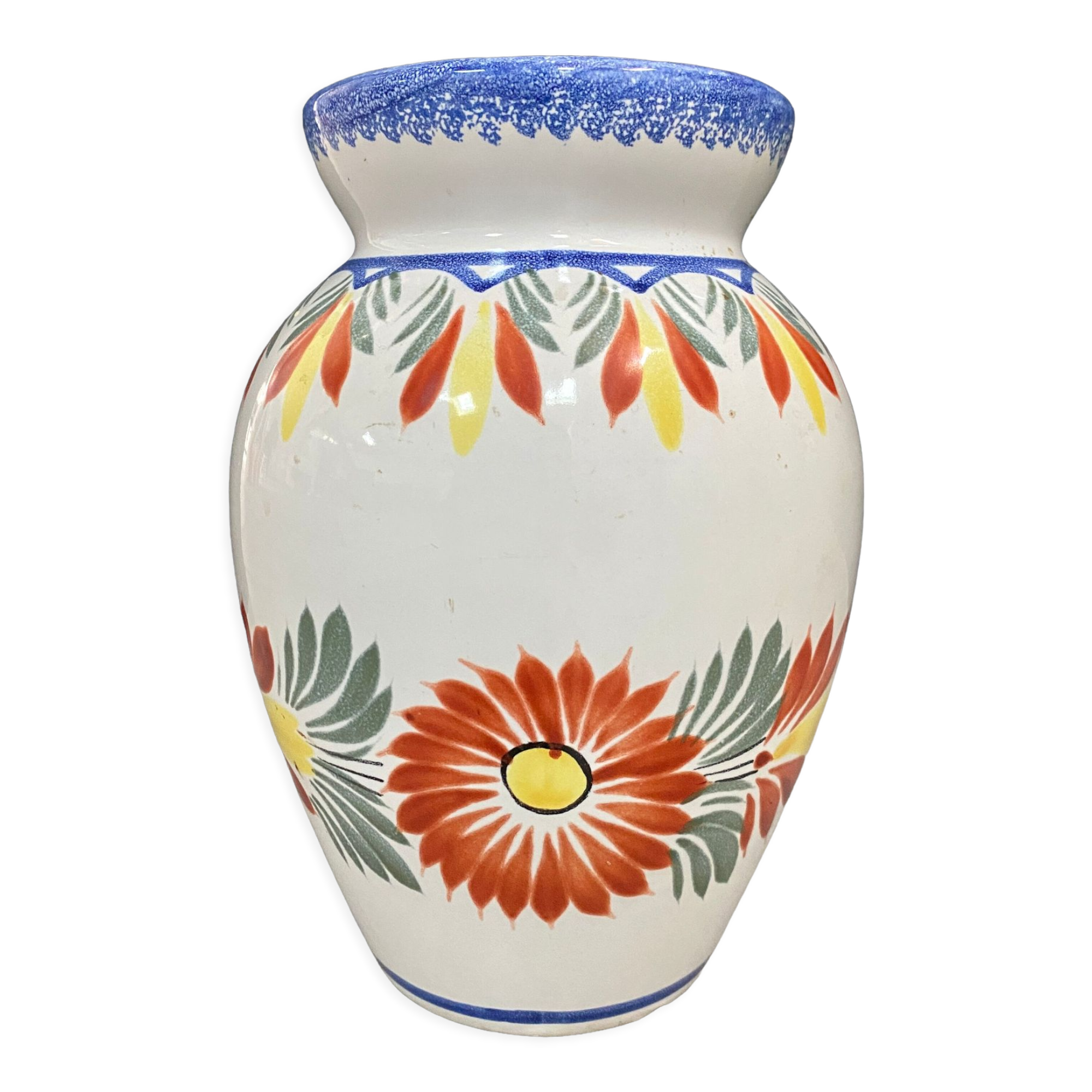 “Henriot Quimper” vase, ceramic flowers, 1970s