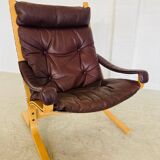Vintage mid-century scandinavian brown leather lounge chair by ingmar relli