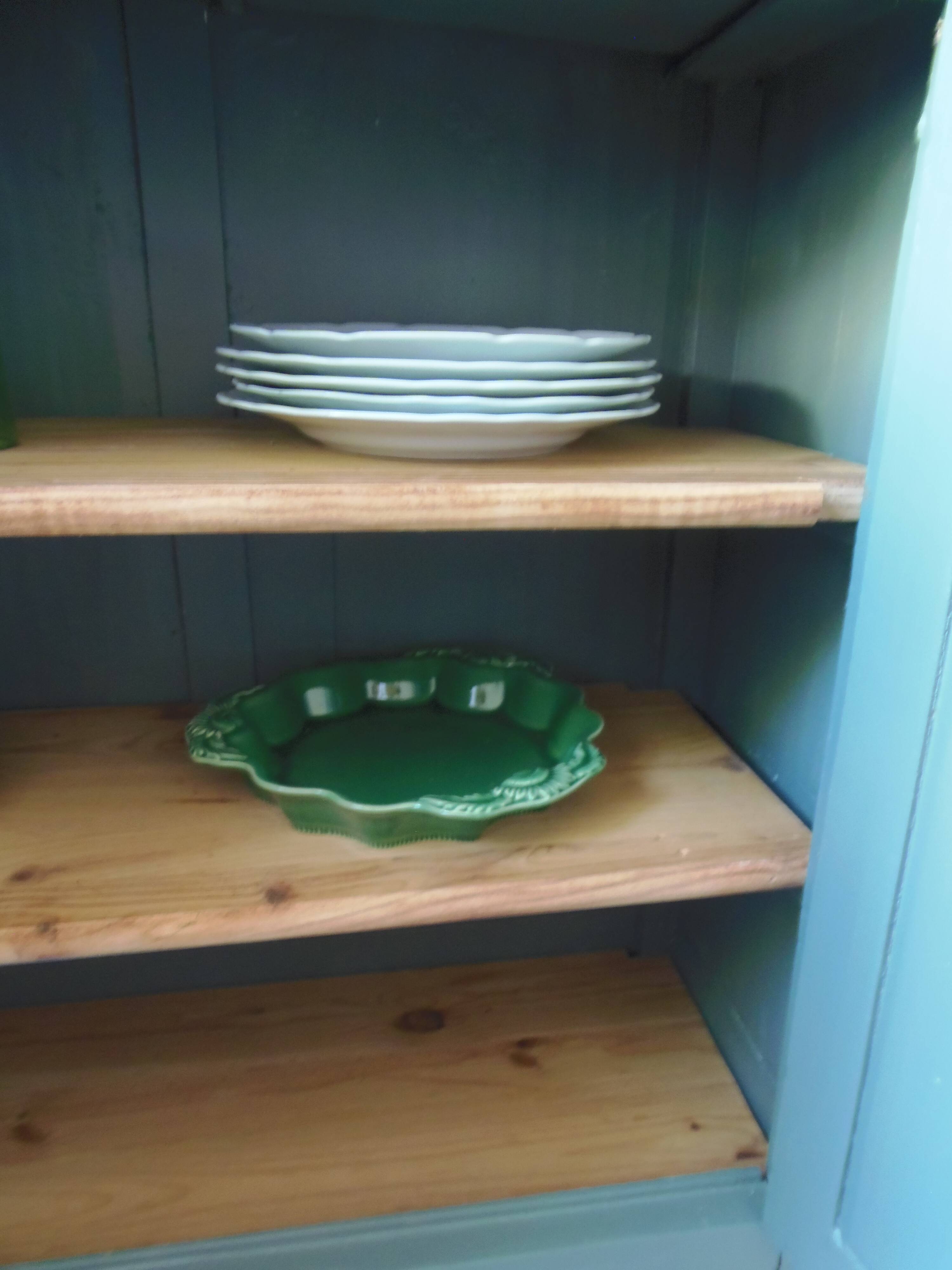 Vintage Parisian sideboard with 2 doors and 2 drawers, re-enchanted in smoky green.