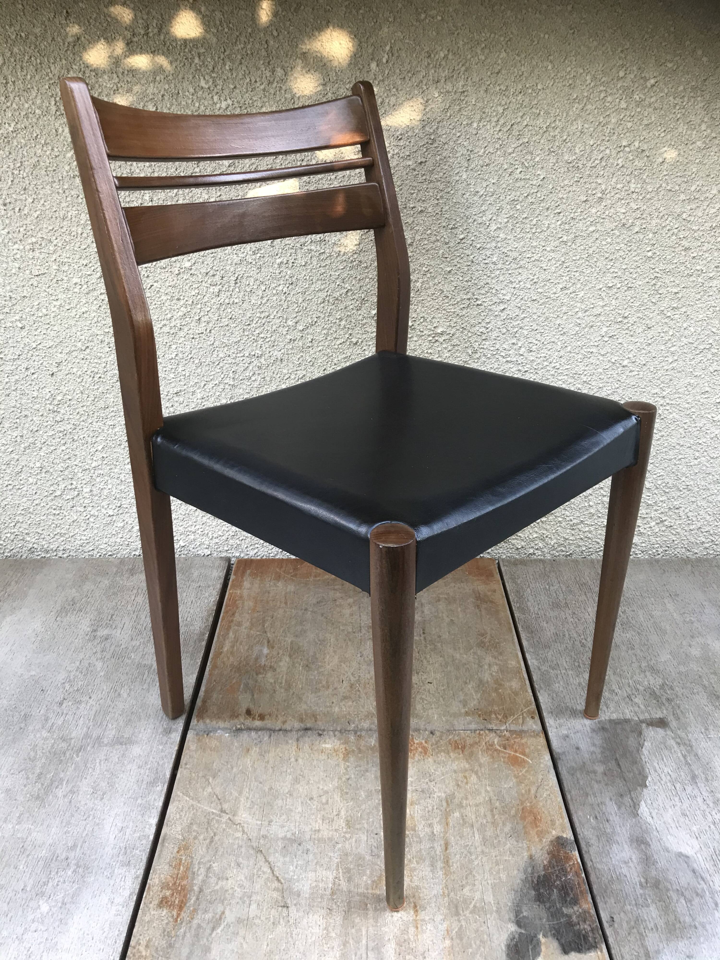 Series of 4 old scandinavian chairs wood teck - skai skaï black vintage
