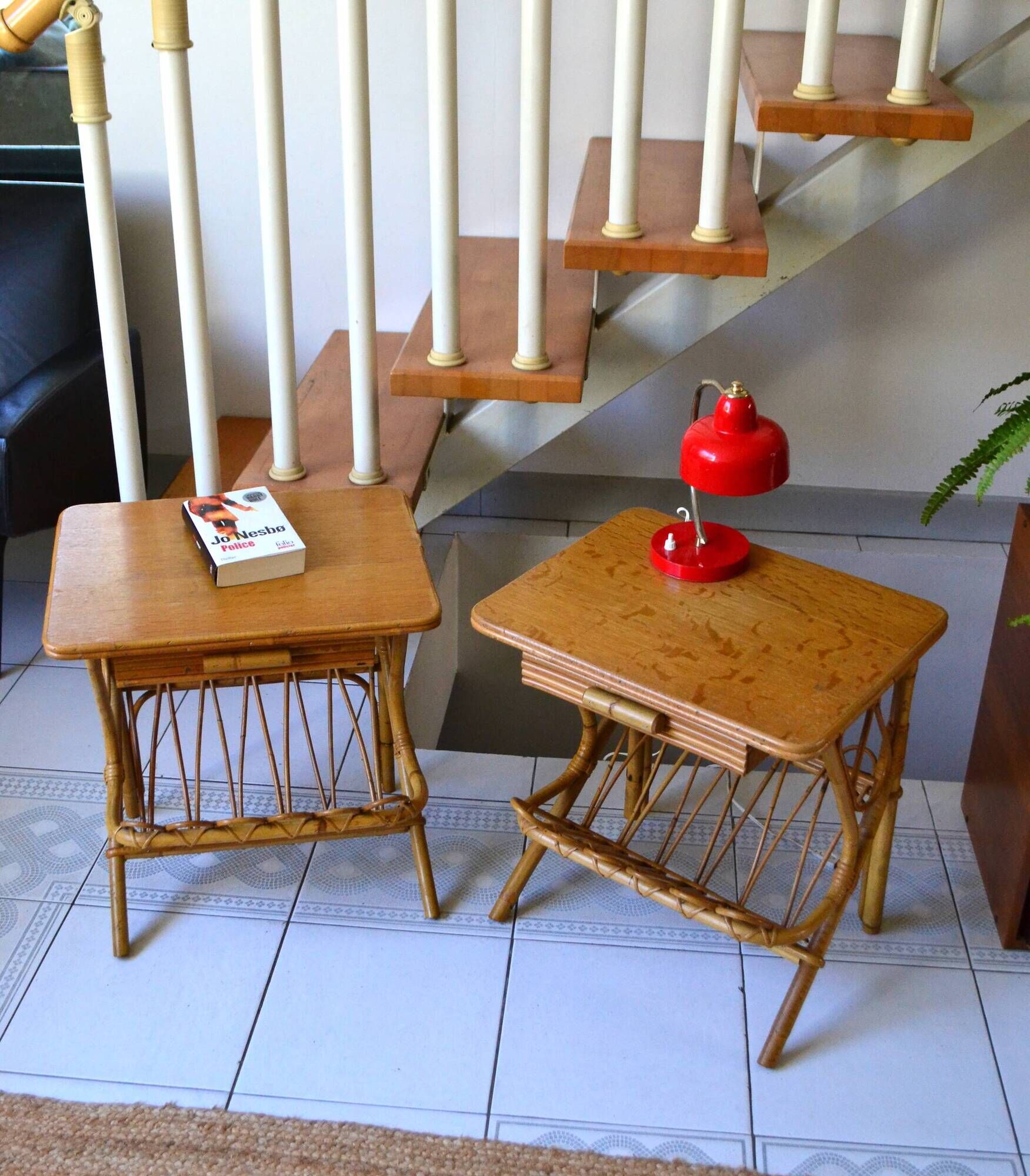 Pair of bamboo rattan bedside tables from the 70s.