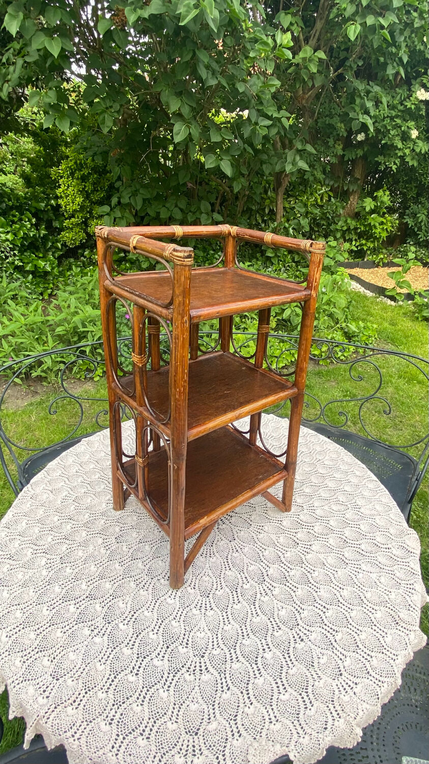 Bedside table, end table, vintage rattan shelf