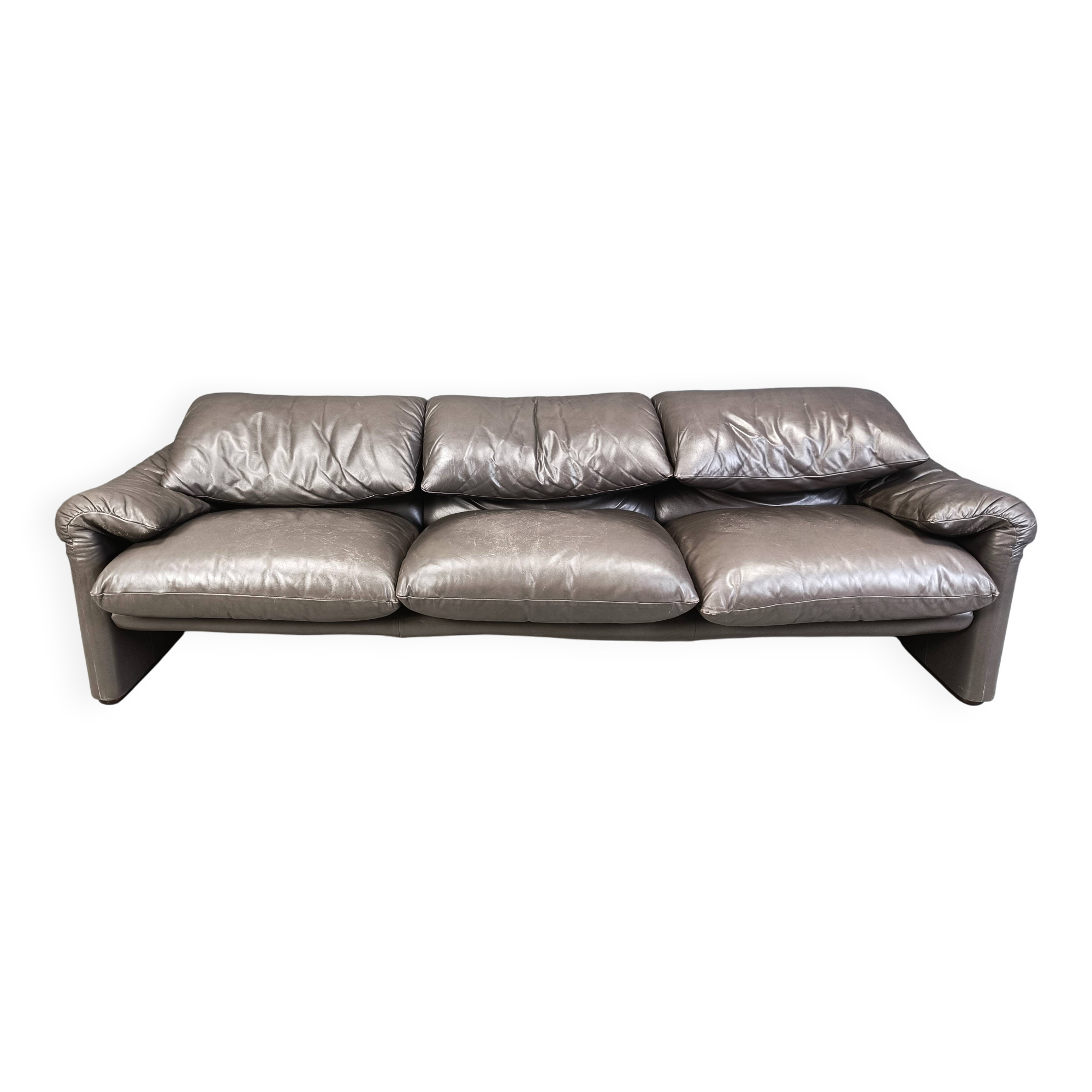 Leather Maralunga sofa set by Vico Magistretti for Cassina, 1973