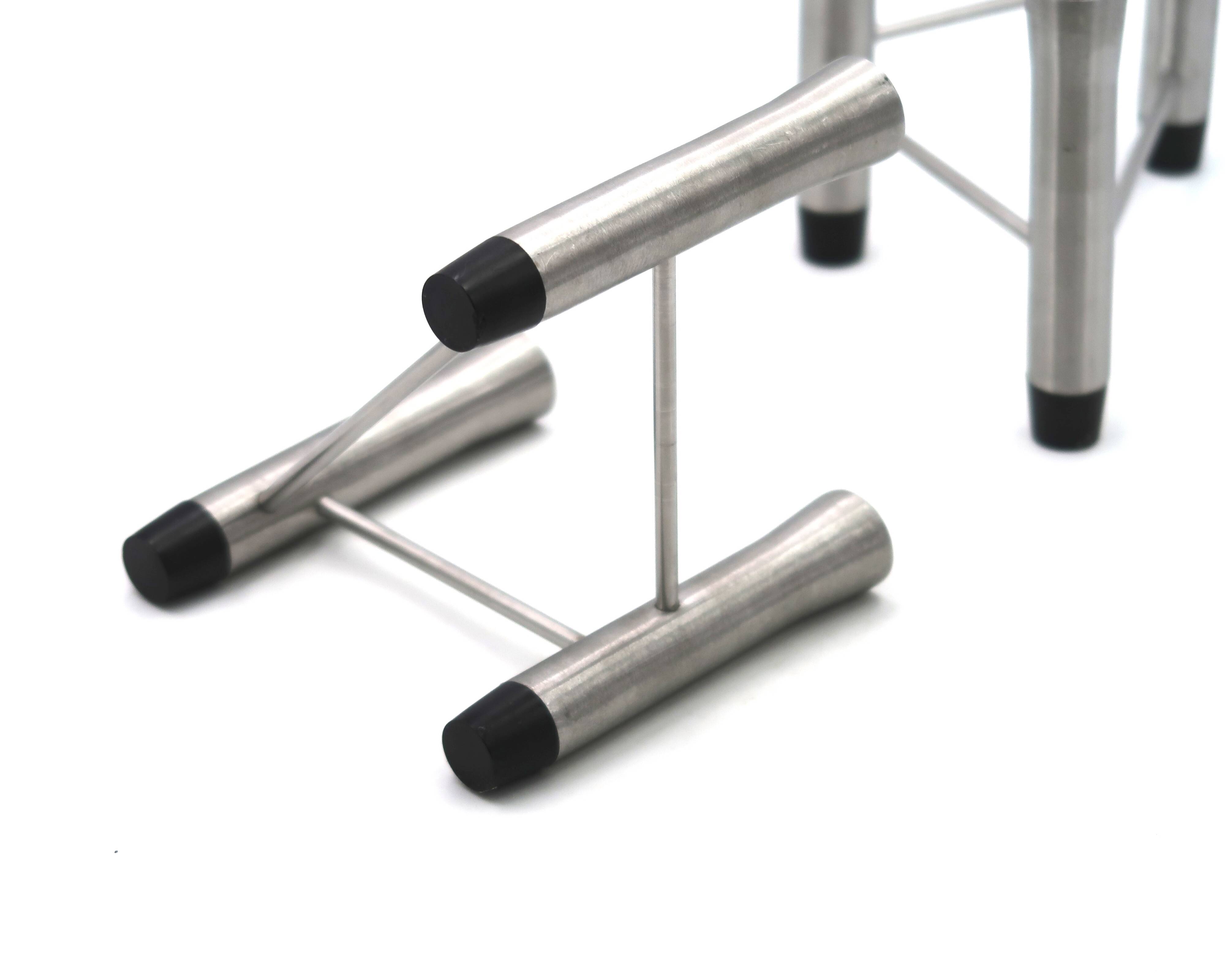 Pair of brushed steel tripod candlesticks, 1970s